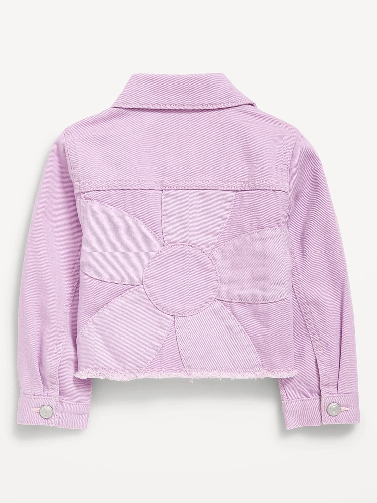 Cropped Twill Flower-Back Jacket for Toddler Girls