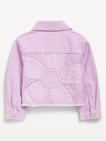 Cropped Twill Flower-Back Jacket for Toddler Girls