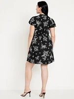 Fit & Flare Crepe Lace-Trim Mini Dress