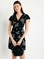 Fit & Flare Crepe Lace-Trim Mini Dress