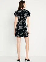 Fit & Flare Crepe Lace-Trim Mini Dress