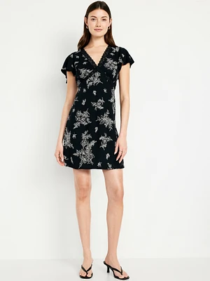 Fit & Flare Crepe Lace-Trim Mini Dress
