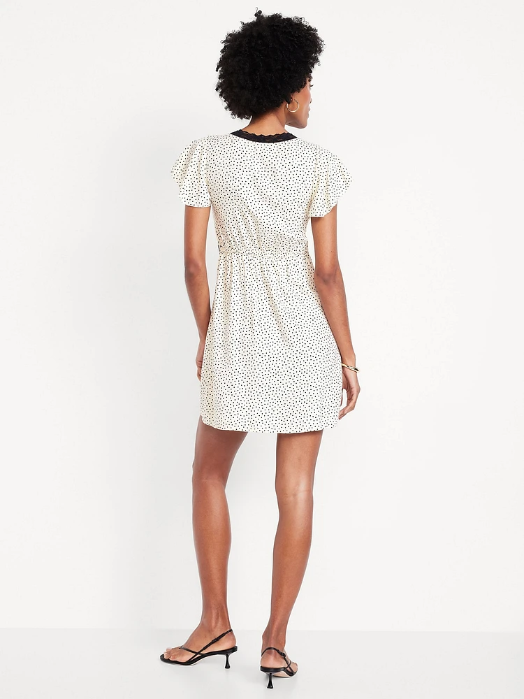 Fit & Flare Crepe Lace-Trim Mini Dress