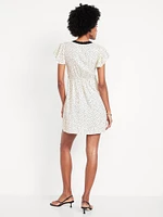 Fit & Flare Crepe Lace-Trim Mini Dress