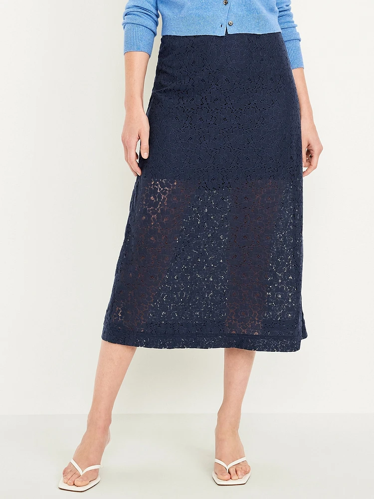 High-Waisted Lace Midi Skirt