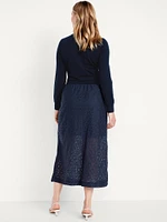 High-Waisted Lace Midi Skirt