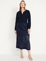 High-Waisted Lace Midi Skirt
