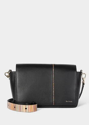 Women's Black Leather 'Signature Stripe' Crossbody Bag