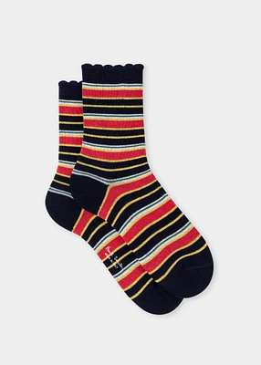 Women's Navy Stripe Frill Socks