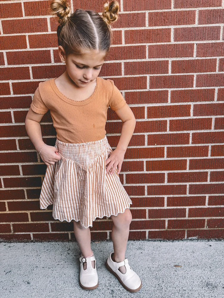 Grapefruit Stripe Smocked Mini Skirt