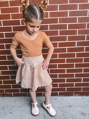 Grapefruit Stripe Smocked Mini Skirt