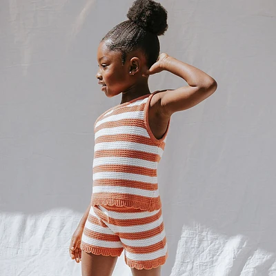 Coral Striped Crochet Shorts