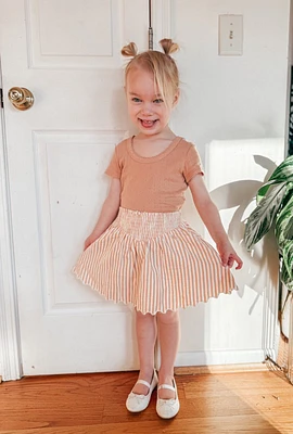 Grapefruit Stripe Smocked Mini Skirt