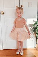 Grapefruit Stripe Smocked Mini Skirt
