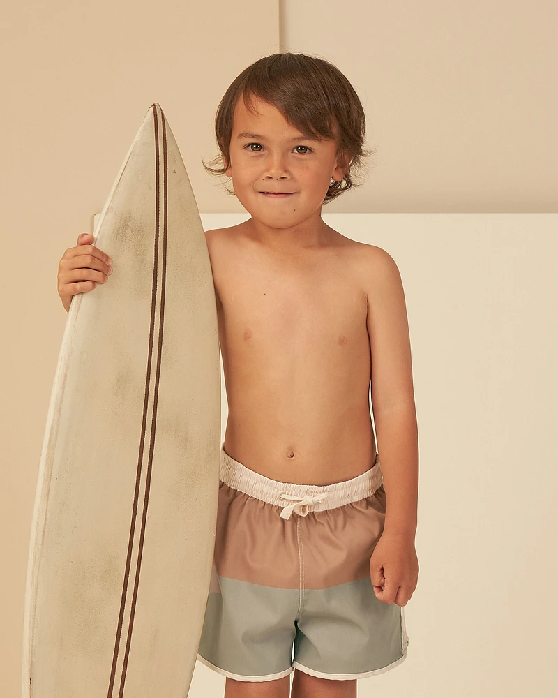 Clay/Sage Color Block Swim Trunk