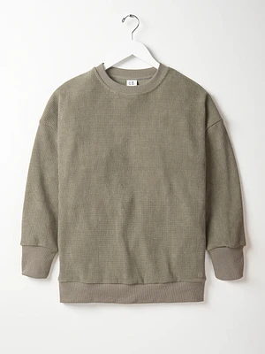 Army Green Adult Waffle Crewneck