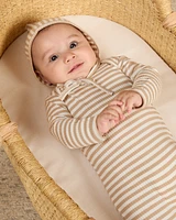 Latte Stripe Knotted Baby Gown Set