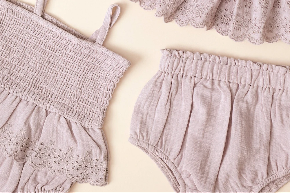 Lavender Smocked Skirted Romper