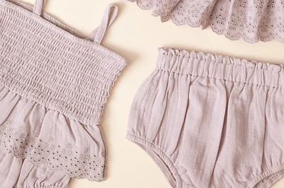 Lavender Smocked Skirted Romper