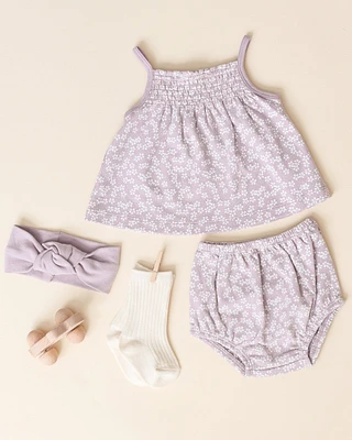 Lavender Ditsy Smocked Tank + Bloomer Set