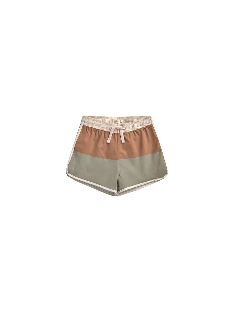 Clay/Sage Color Block Swim Trunk