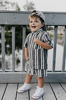 Charcoal Stripe Linen Shorts