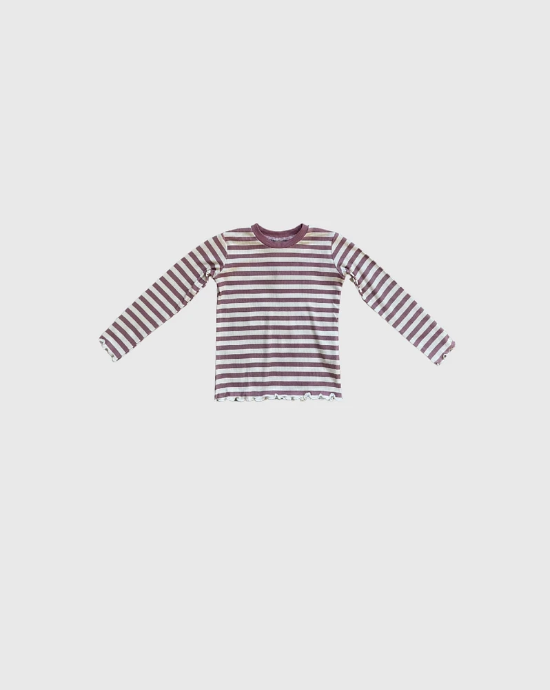 Mauve Stripe Lettuce Hem Tee