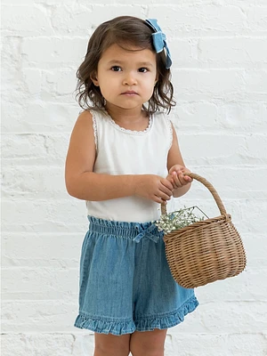 Chambray Ruffle Waist Shorts