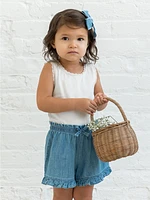 Chambray Ruffle Waist Shorts