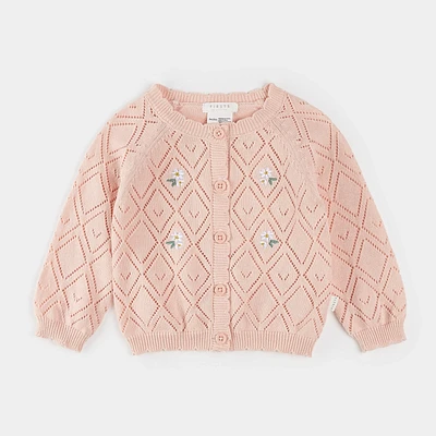 Rose Floral Pointelle Knit Cardigan