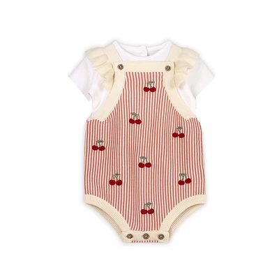 Cherry Stripe Ruffle Romper Set