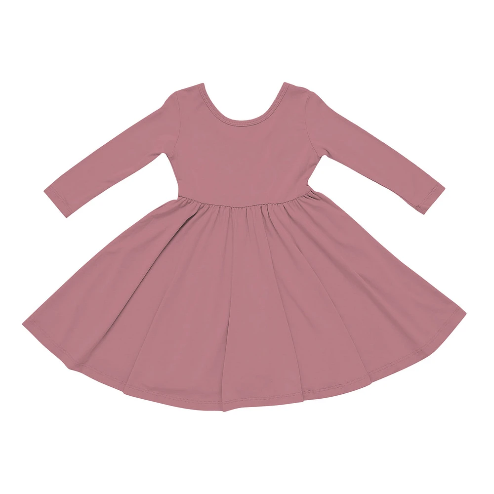Long Sleeve Bamboo Twirl Dress - Dusty Rose