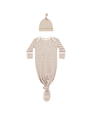 Golden Stripe Knotted Baby Gown Set