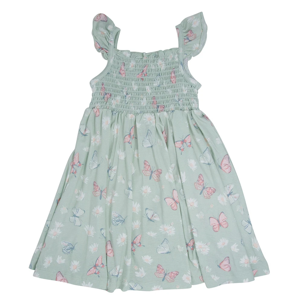 Mint Butterfly Daisy Smocked Dress
