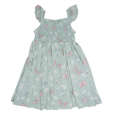 Mint Butterfly Daisy Smocked Dress
