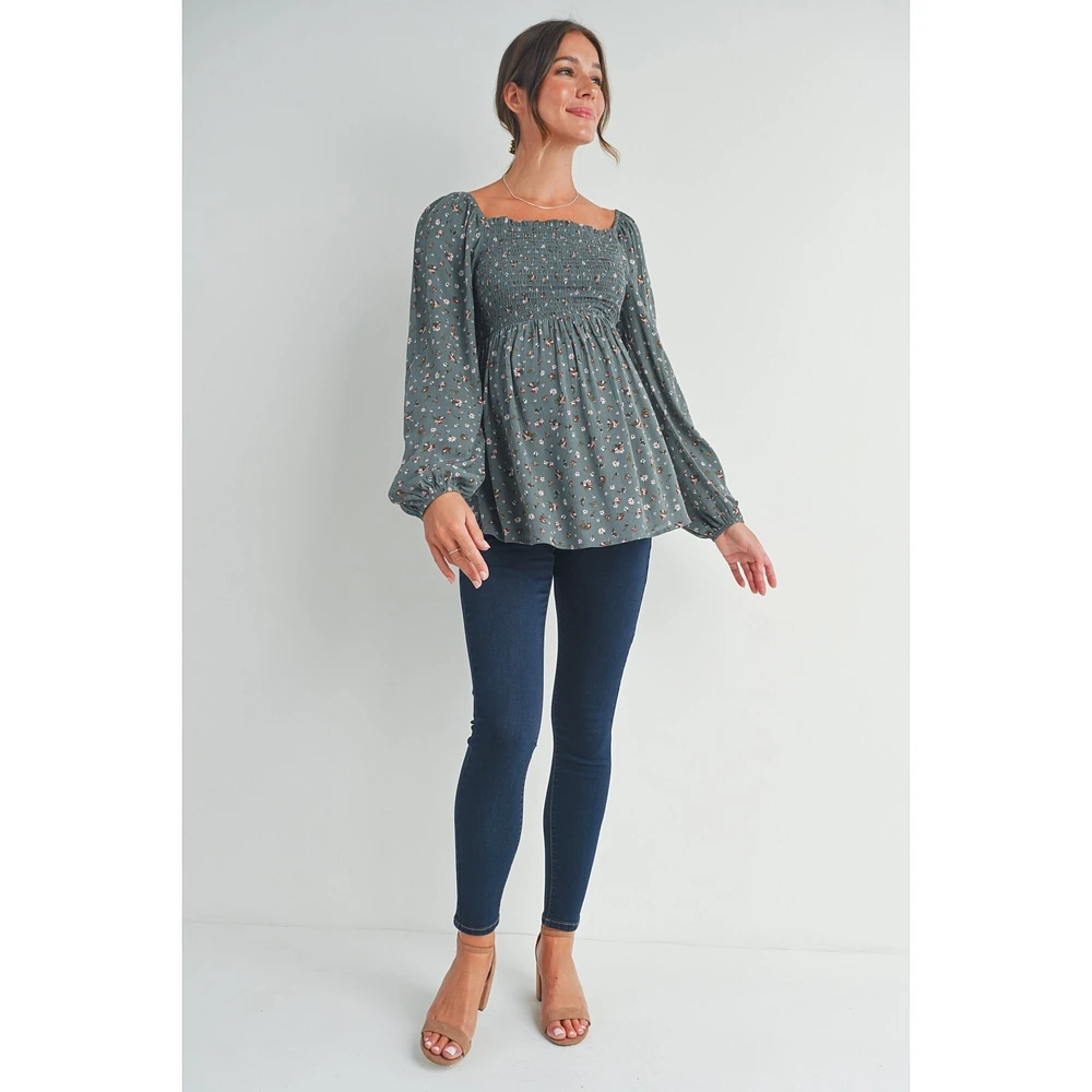 Dusty Green Floral Maternity Blouse