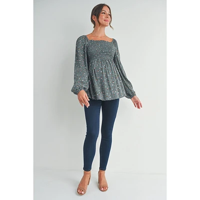 Dusty Green Floral Maternity Blouse