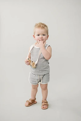 Grey Stripe Terry Cloth Short Set