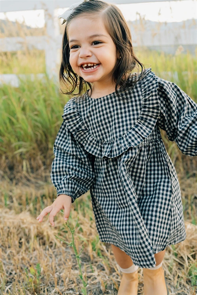 Gingham Ruffle Linen Dress