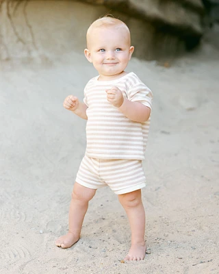 Oat Stripe Waffle Shortie Set