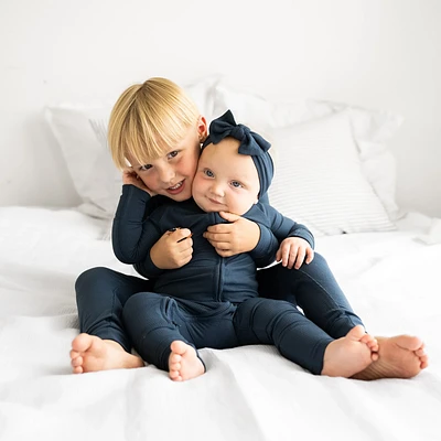 Navy Ribbed Zip Romper