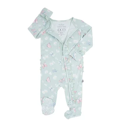 Mint Butterfly Daisy Ruffle Bamboo Sleeper