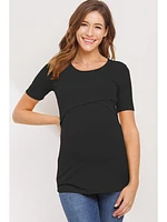 Black Ribbed Wrap Front Maternity/Nursing Top