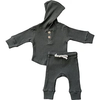 Charcoal Waffle Hooded Set