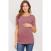 Rose Ribbed Wrap Front Maternity/Nursing Top