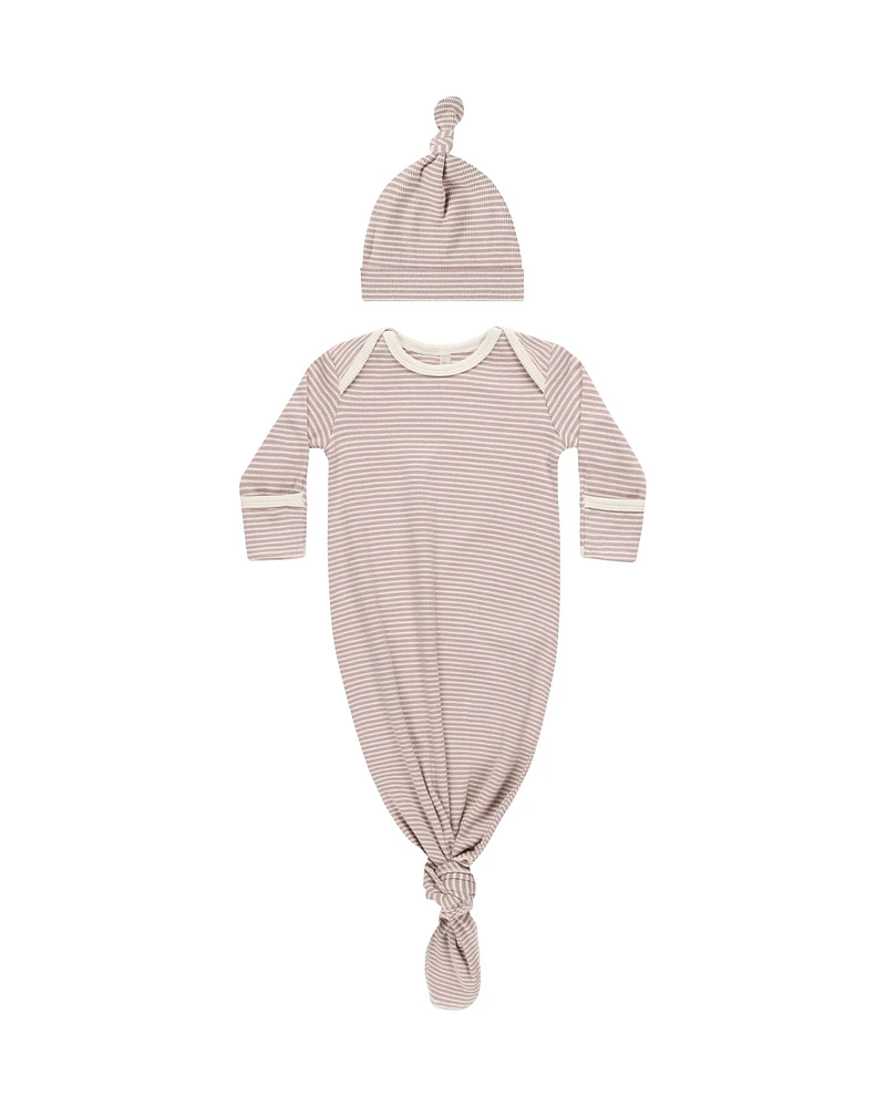 Mauve Stripe Knotted Baby Gown Set