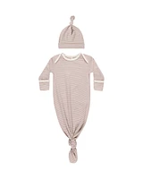 Mauve Stripe Knotted Baby Gown Set