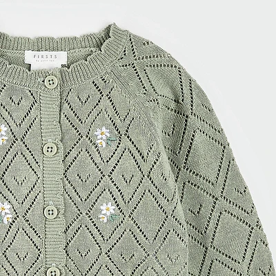 Sage Floral Pointelle Knit Cardigan