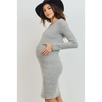 Heather Grey Ribbed Midi Maternity Dress