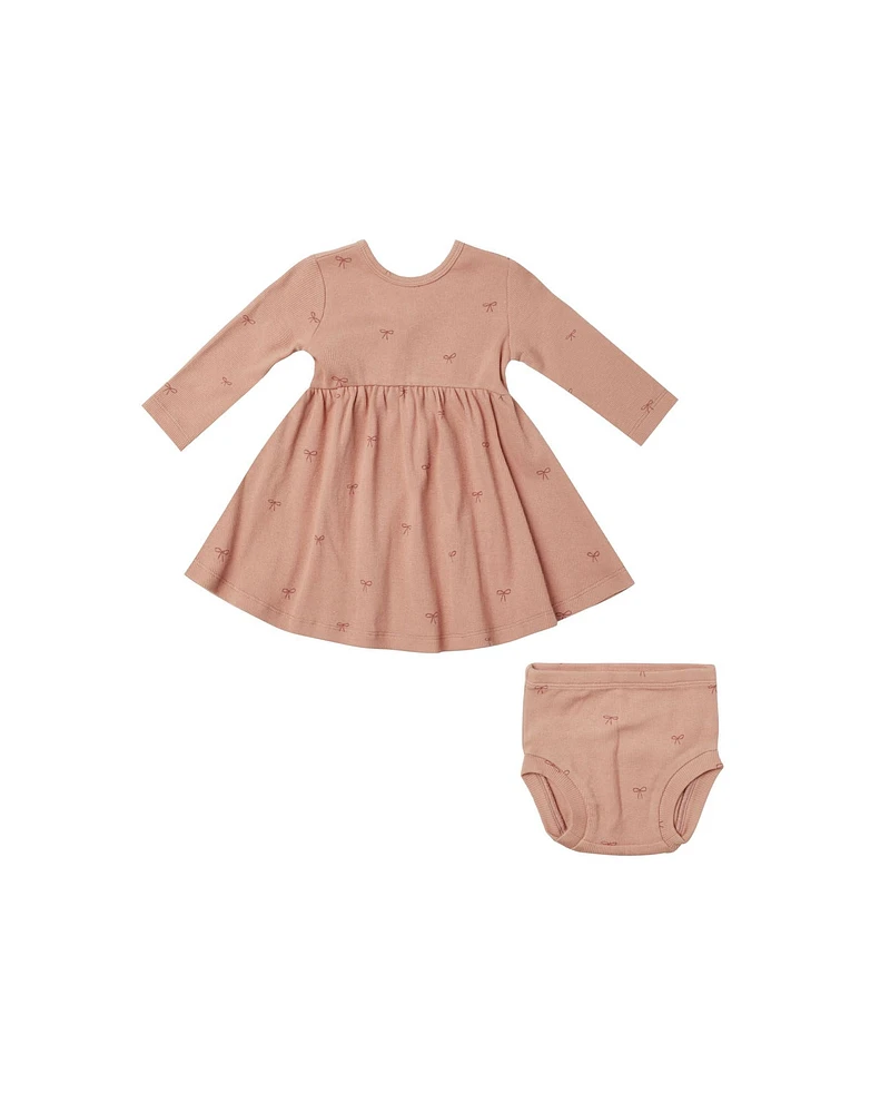 Bows Ribbed Long Sleeve Dress